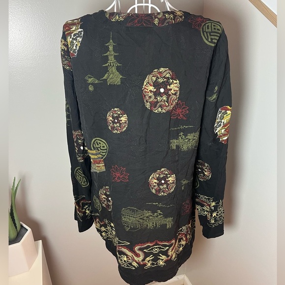 Citron Santa Monica Silk VTG Embroidered Asian Print Kimono Style Jacket Size L - Picture 2 of 5